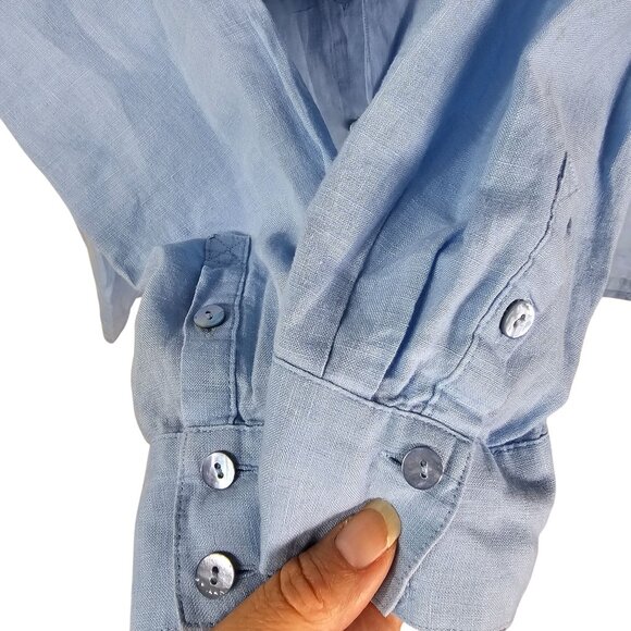 Eileen‎ Fisher Organic Linen Button-Up Shirt L Light Blue Ethical Lagenlook - Picture 9 of 9